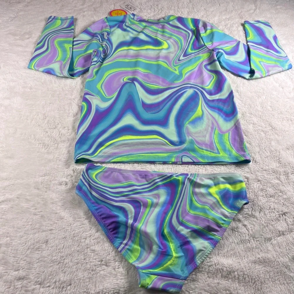 The Childrens Place Girls Rash Guard Swimsuit Set Tie‎ Dye Large 10 12 NWT